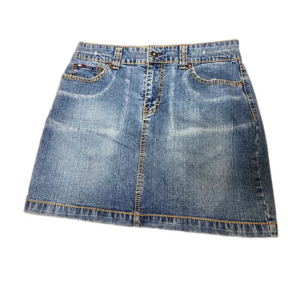 Vintage Y2K Tommy Hilfiger Mini Denim Jeans Skirt Flag Logo Sz. 4 Cotton Preppy - Picture 1 of 8